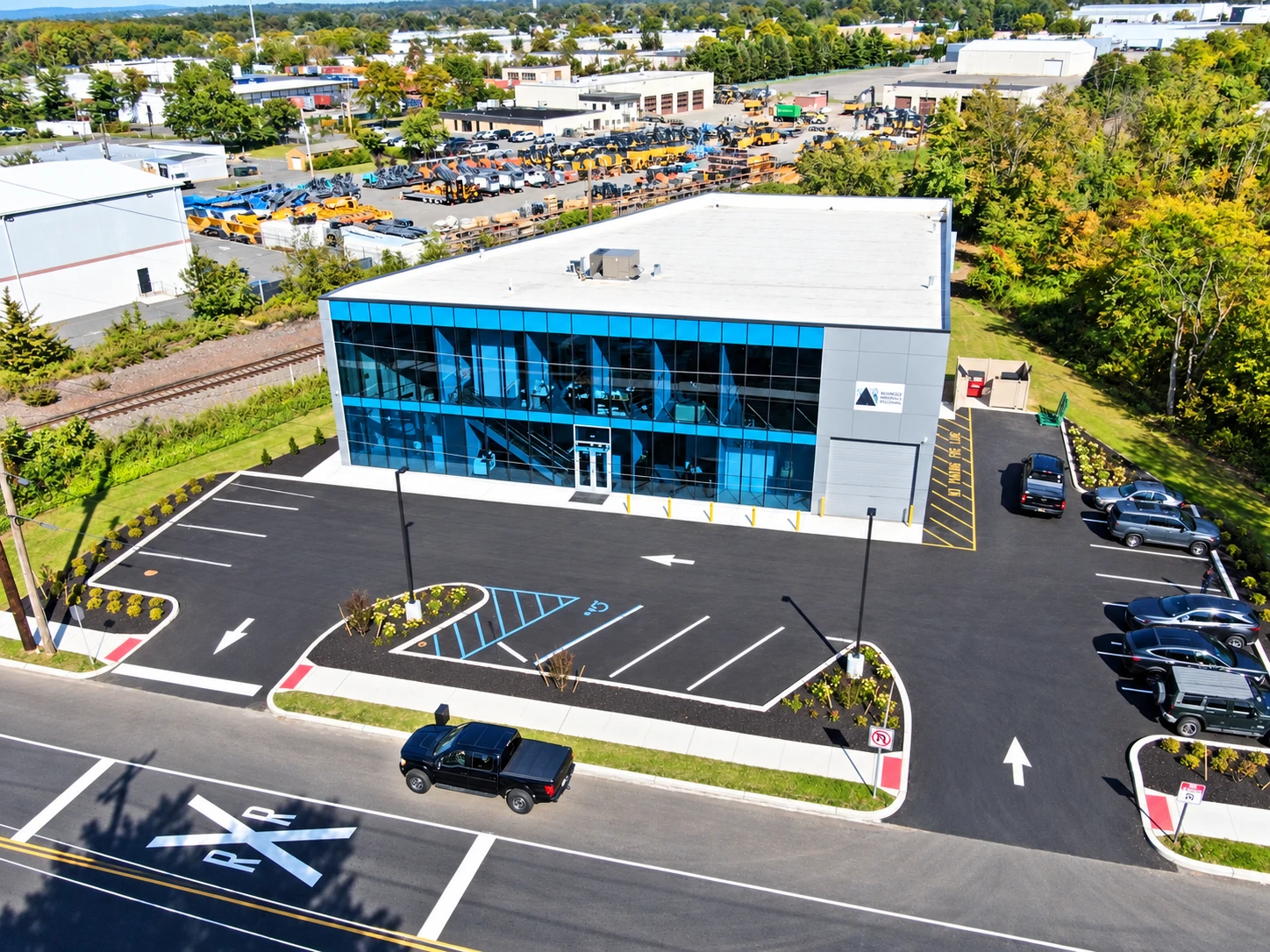 Aerial view of All Action Glass and its surroundings